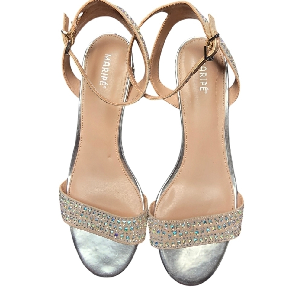 Maripe Strut Rhinestone Faux Suede Low Block Heel Sandal Dress Shoe Sz. 9.5 - Picture 7 of 9